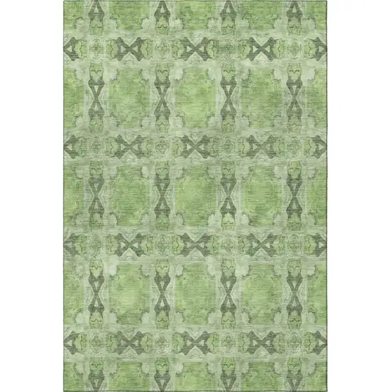Green Gray And Ivory Floral Medallion Washable Area Rug With UV Protection Photo 3