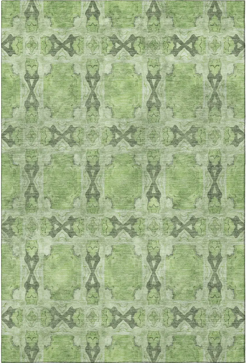 Green Gray And Ivory Floral Medallion Washable Area Rug With UV Protection Photo 3