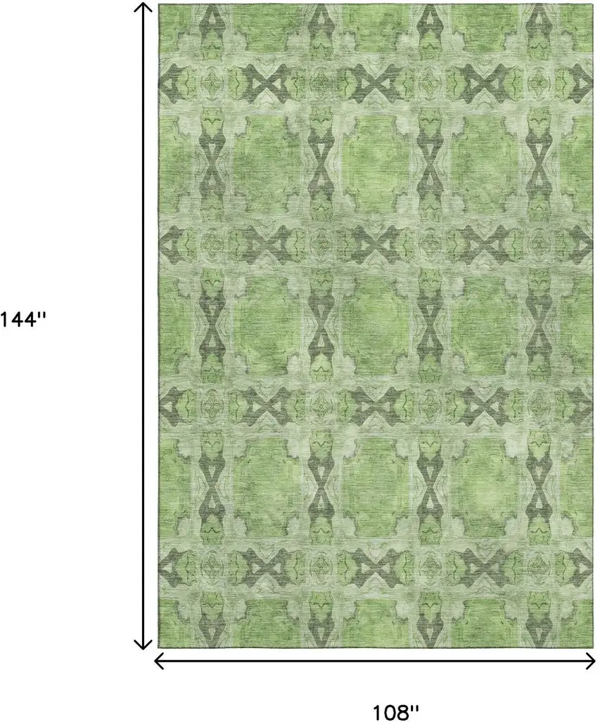 Green Gray And Ivory Floral Medallion Washable Area Rug With UV Protection Photo 3