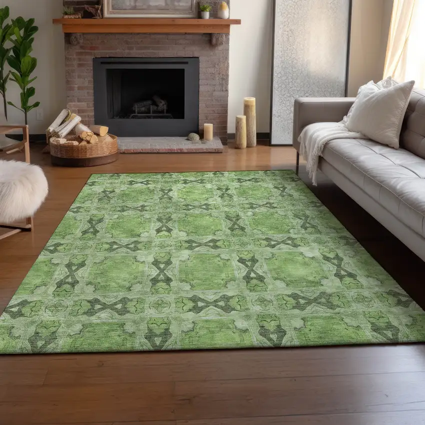 Green Gray And Ivory Floral Medallion Washable Area Rug With UV Protection Photo 5