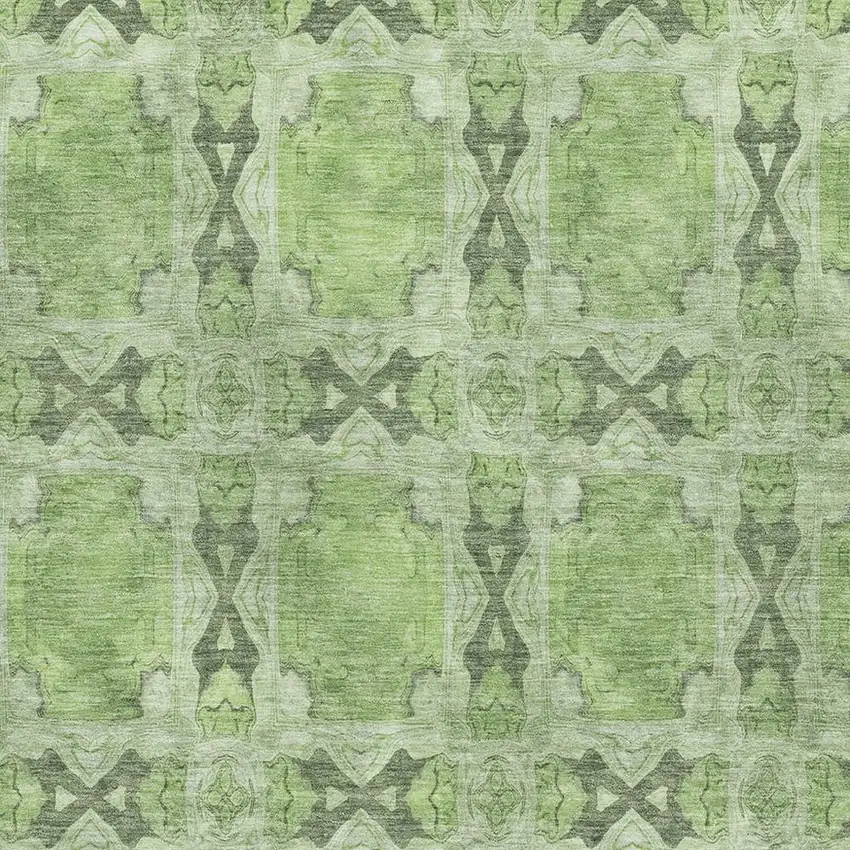 Green Gray And Ivory Floral Medallion Washable Area Rug With UV Protection Photo 3