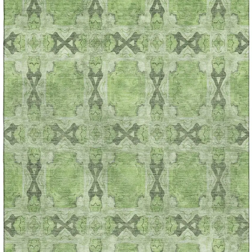 Green Gray And Ivory Floral Medallion Washable Area Rug With UV Protection Photo 4