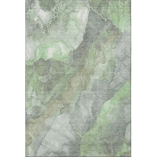 Green Gray And Ivory Floral Washable Area Rug With UV Protection Photo 3