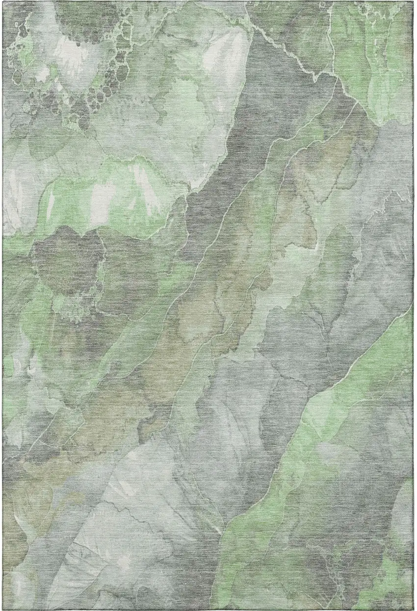 Green Gray And Ivory Floral Washable Area Rug With UV Protection Photo 3