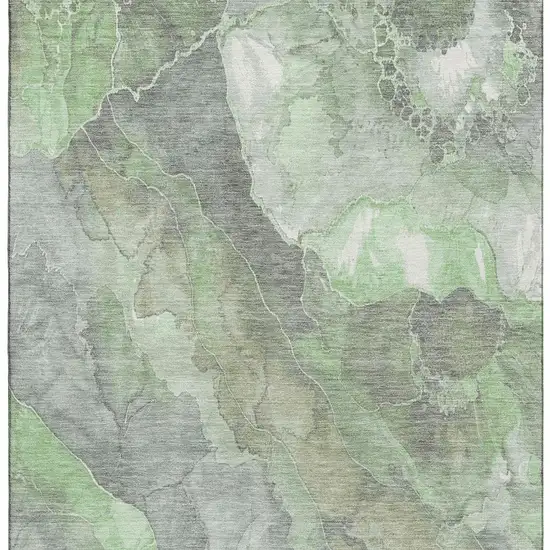 Green Gray And Ivory Floral Washable Area Rug With UV Protection Photo 2