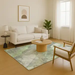 Photo of Green Gray And Ivory Floral Washable Area Rug With UV Protection