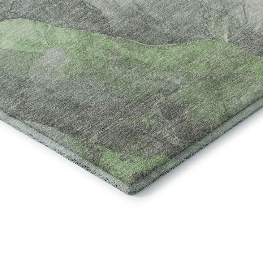 Green Gray And Ivory Floral Washable Area Rug With UV Protection Photo 7