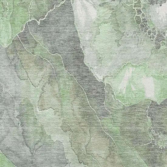 Green Gray And Ivory Floral Washable Area Rug With UV Protection Photo 2