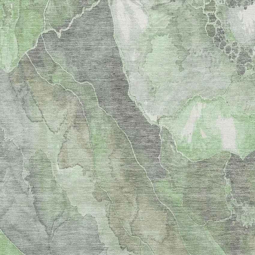 Green Gray And Ivory Floral Washable Area Rug With UV Protection Photo 2