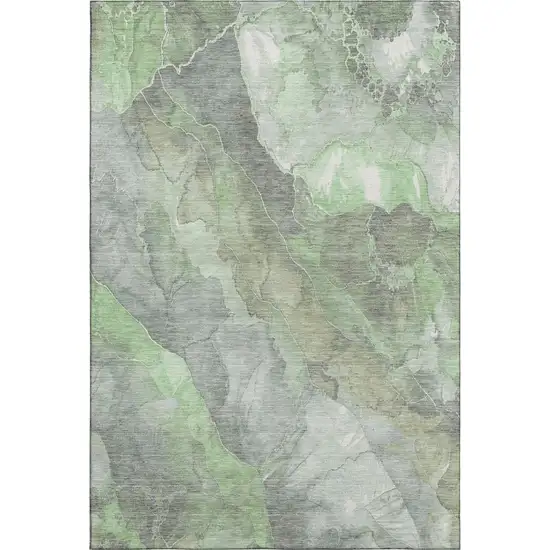 Green Gray And Ivory Floral Washable Area Rug With UV Protection Photo 1