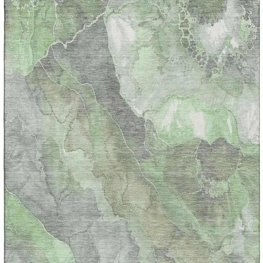 Green Gray And Ivory Floral Washable Area Rug With UV Protection Photo 3