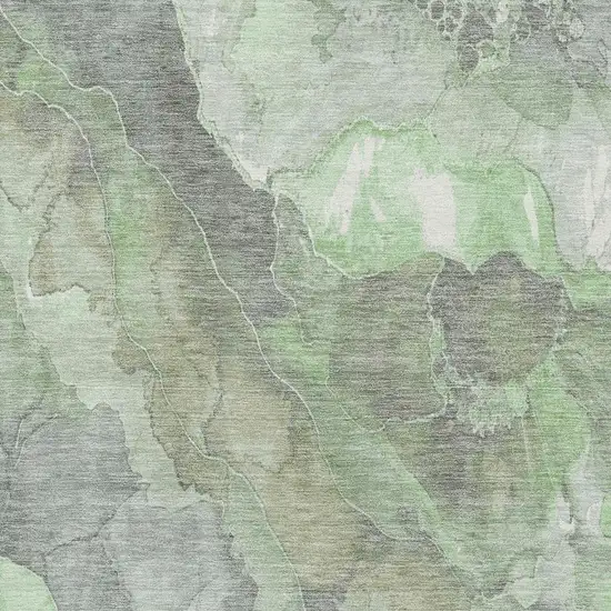 Green Gray And Ivory Floral Washable Area Rug With UV Protection Photo 2