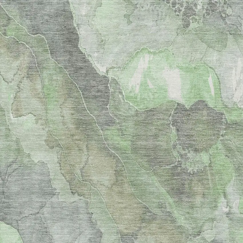 Green Gray And Ivory Floral Washable Area Rug With UV Protection Photo 2