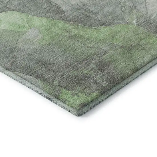 Green Gray And Ivory Floral Washable Area Rug With UV Protection Photo 6