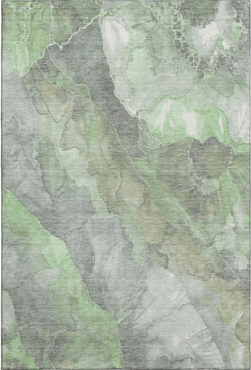 Green Gray And Ivory Floral Washable Area Rug With UV Protection Photo 1