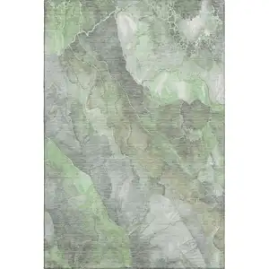 Photo of Green Gray And Ivory Floral Washable Area Rug With UV Protection