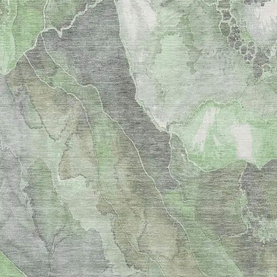 Green Gray And Ivory Floral Washable Area Rug With UV Protection Photo 2