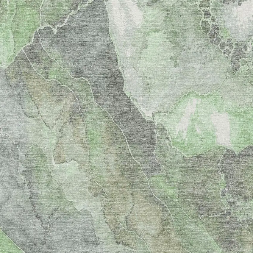 Green Gray And Ivory Floral Washable Area Rug With UV Protection Photo 2