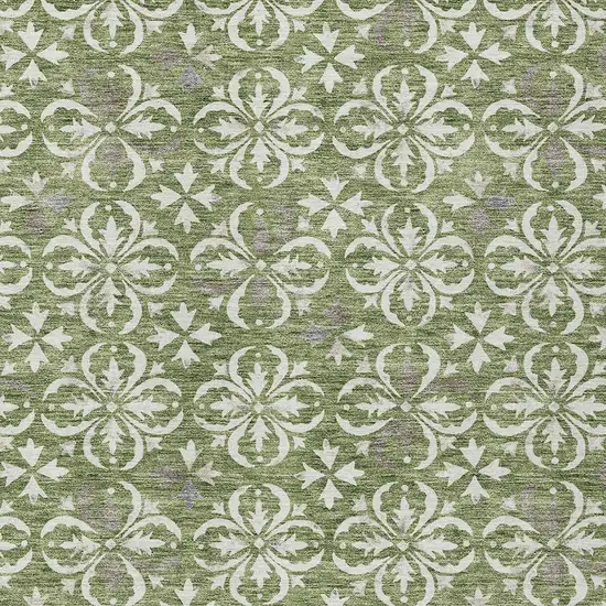 Green Gray And Ivory Floral Washable Indoor Outdoor Area Rug Photo 5