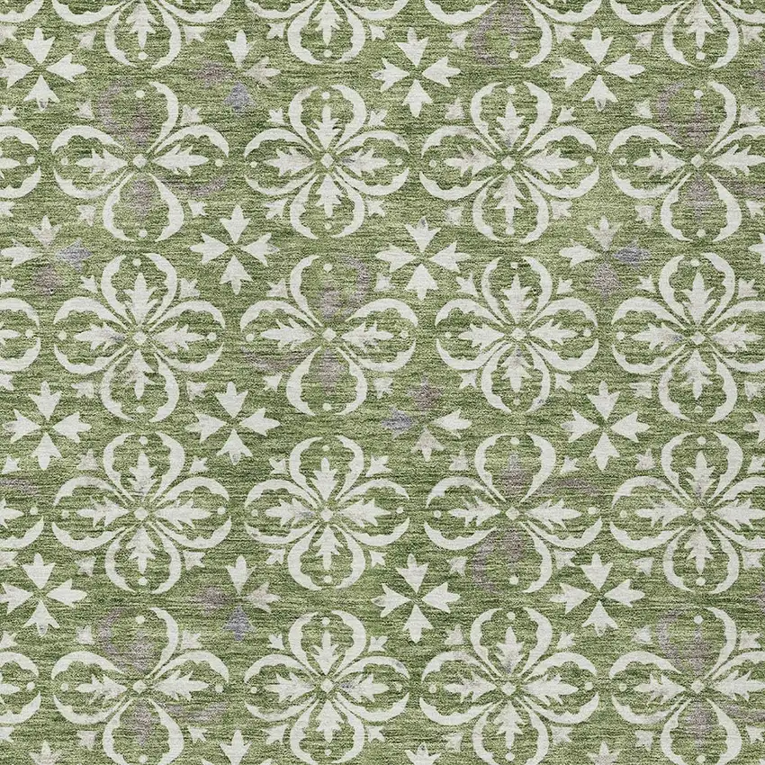 Green Gray And Ivory Floral Washable Indoor Outdoor Area Rug Photo 5