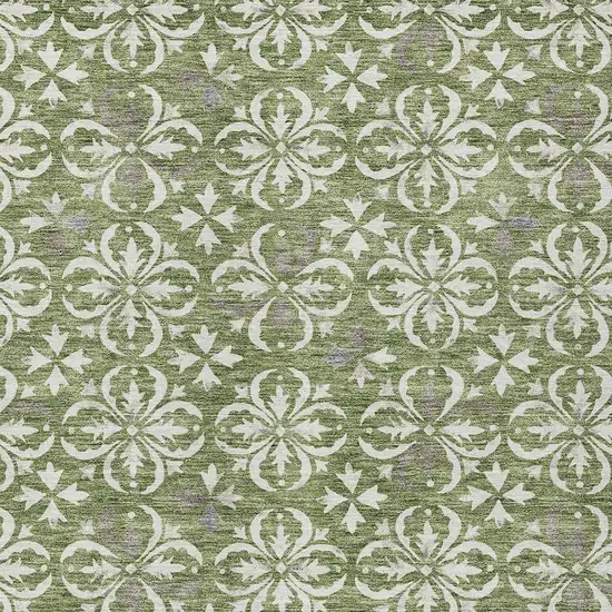 Green Gray And Ivory Floral Washable Indoor Outdoor Area Rug Photo 5