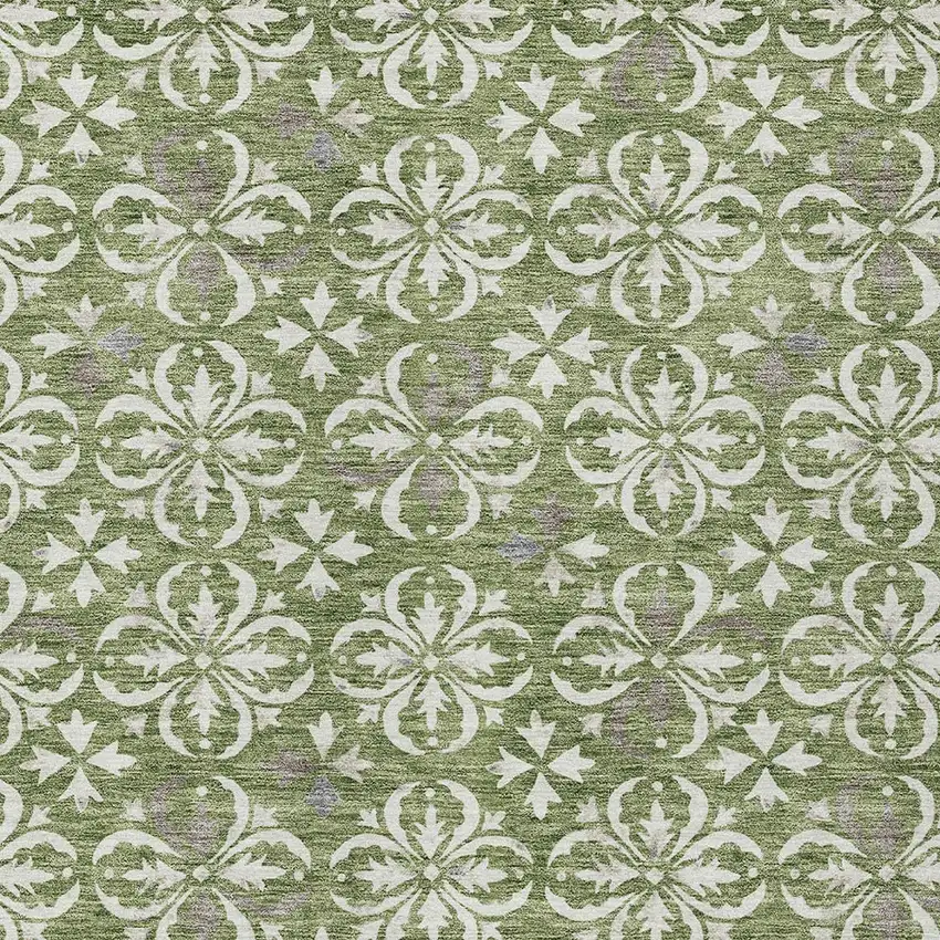 Green Gray And Ivory Floral Washable Indoor Outdoor Area Rug Photo 5