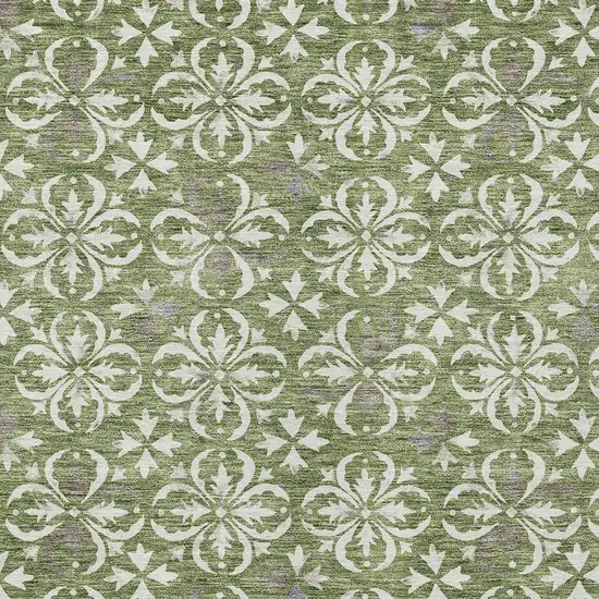 Green Gray And Ivory Floral Washable Indoor Outdoor Area Rug Photo 5