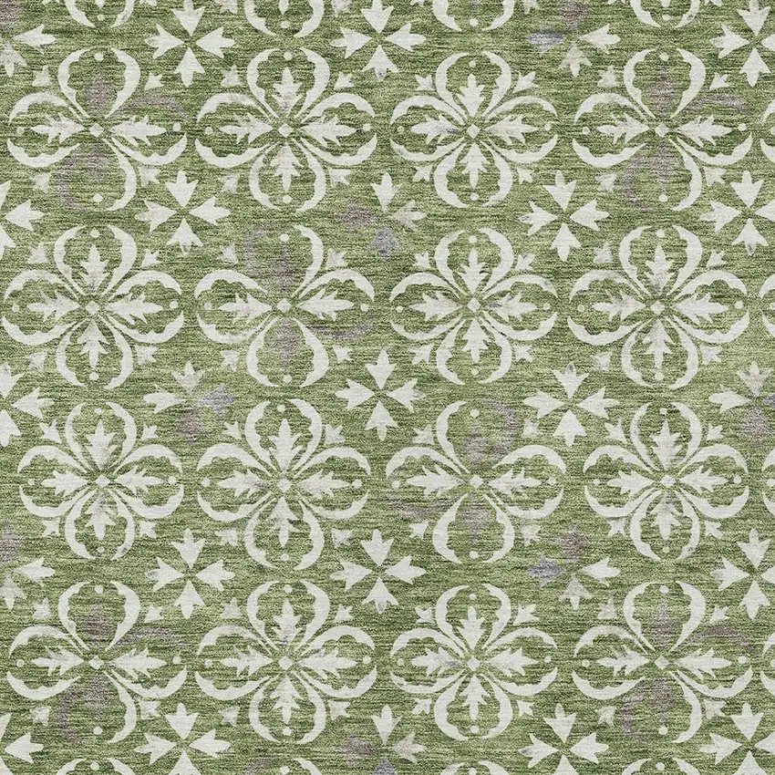 Green Gray And Ivory Floral Washable Indoor Outdoor Area Rug Photo 5