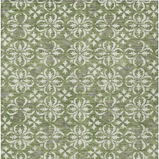 Green Gray And Ivory Floral Washable Indoor Outdoor Area Rug Photo 6