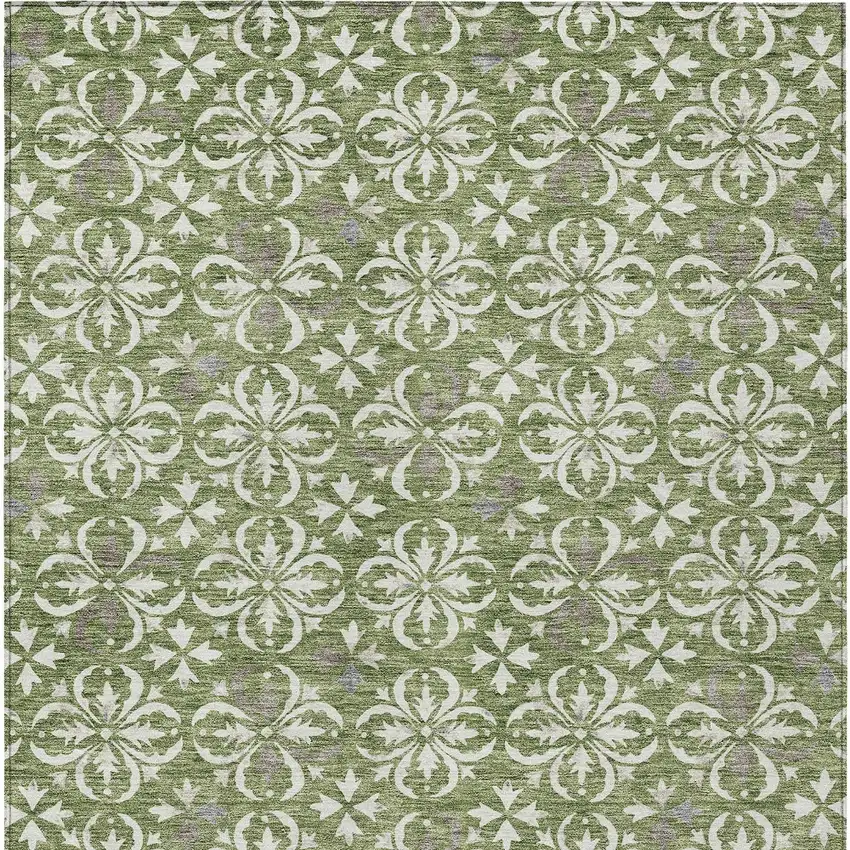 Green Gray And Ivory Floral Washable Indoor Outdoor Area Rug Photo 6