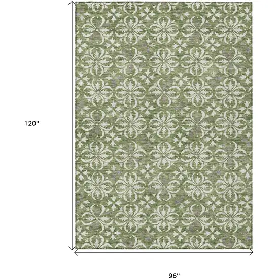 Green Gray And Ivory Floral Washable Indoor Outdoor Area Rug Photo 3