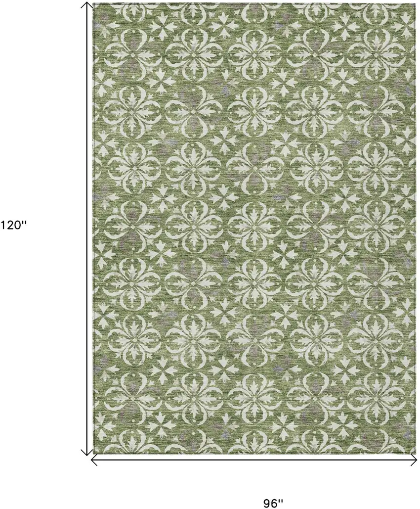 Green Gray And Ivory Floral Washable Indoor Outdoor Area Rug Photo 3