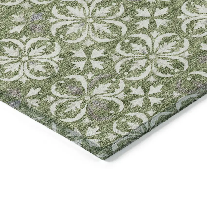 Green Gray And Ivory Floral Washable Indoor Outdoor Area Rug Photo 4