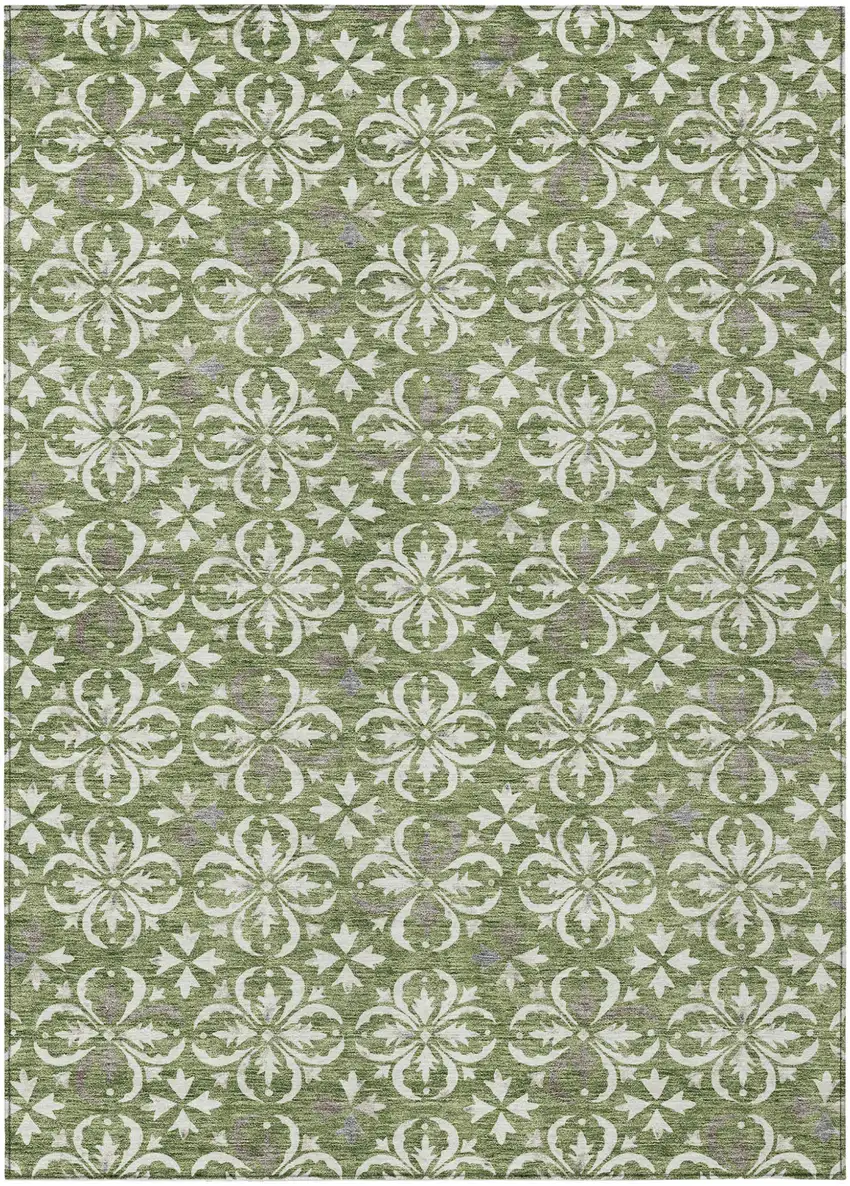 Green Gray And Ivory Floral Washable Indoor Outdoor Area Rug Photo 2
