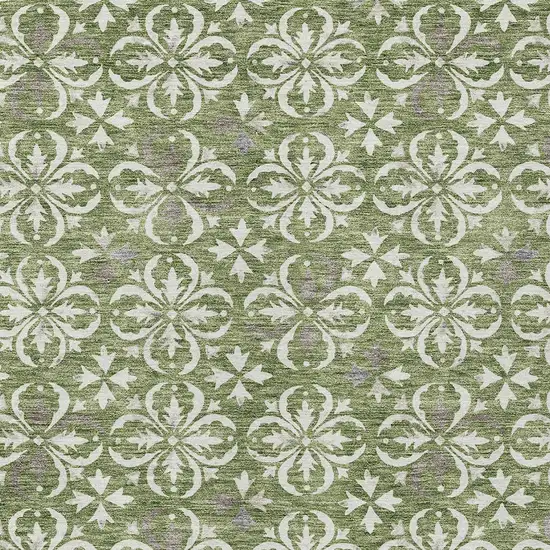 Green Gray And Ivory Floral Washable Indoor Outdoor Area Rug Photo 5