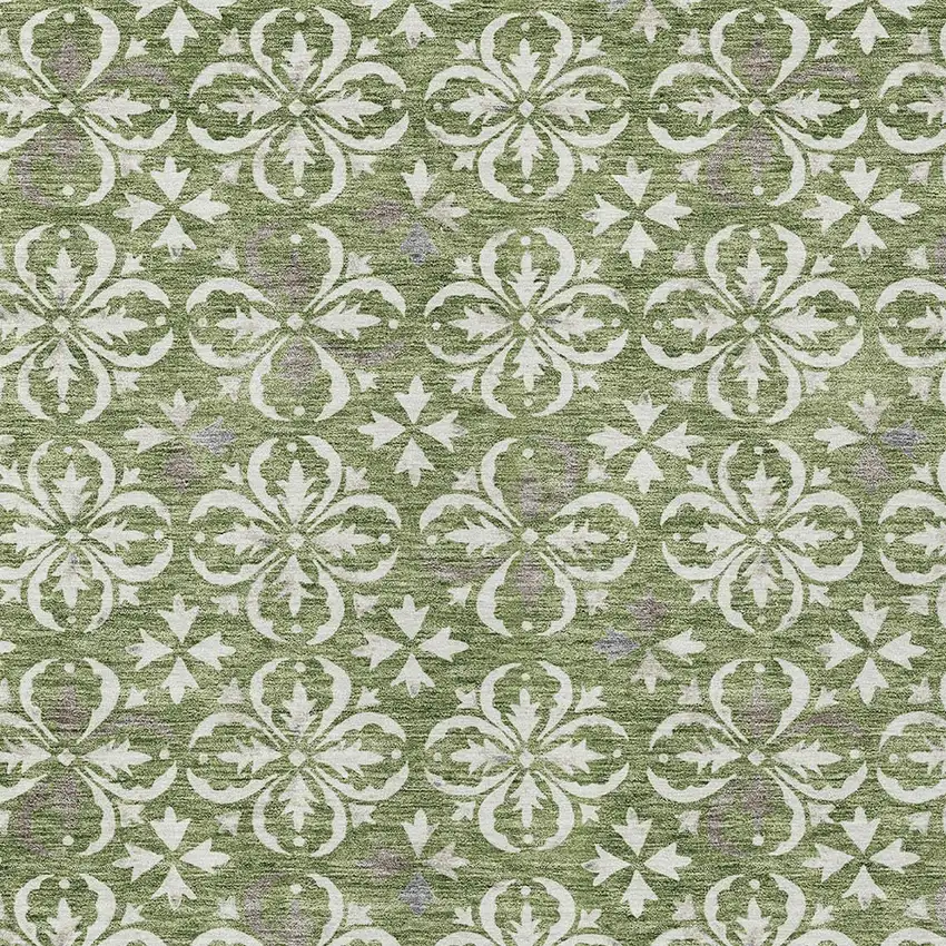 Green Gray And Ivory Floral Washable Indoor Outdoor Area Rug Photo 5