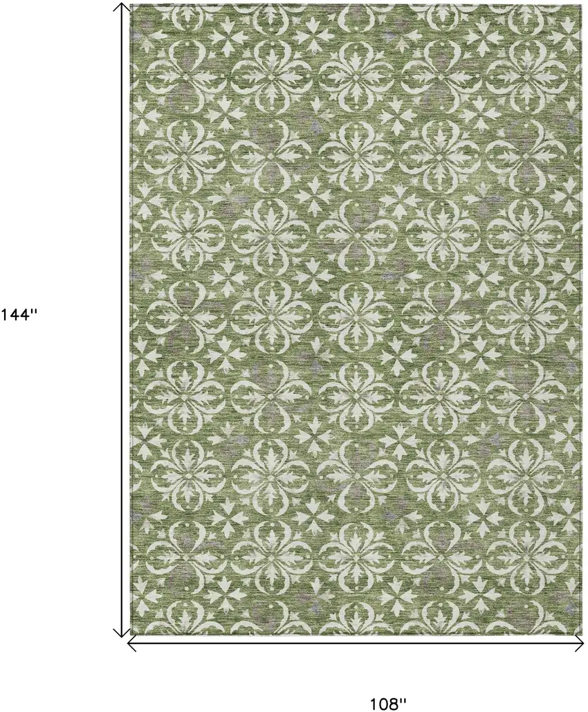 Green Gray And Ivory Floral Washable Indoor Outdoor Area Rug Photo 3