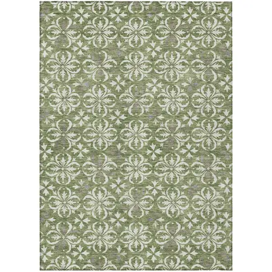 Green Gray And Ivory Floral Washable Indoor Outdoor Area Rug Photo 2