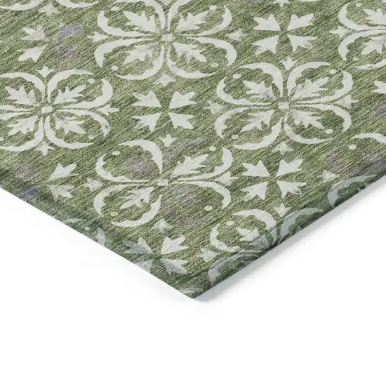 Green Gray And Ivory Floral Washable Indoor Outdoor Area Rug Photo 4
