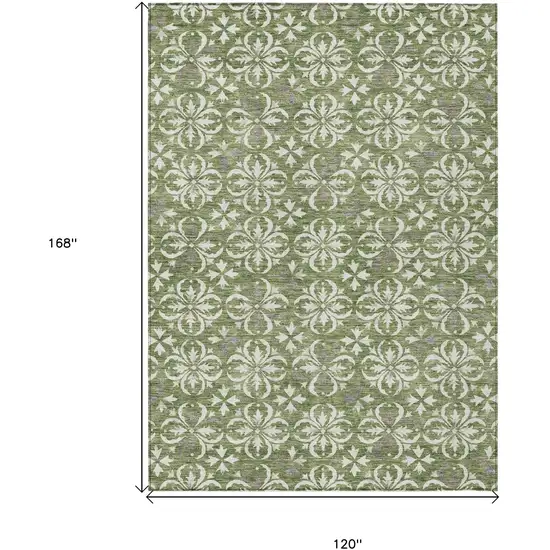 Green Gray And Ivory Floral Washable Indoor Outdoor Area Rug Photo 3