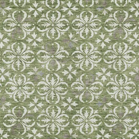 Green Gray And Ivory Floral Washable Indoor Outdoor Area Rug Photo 5