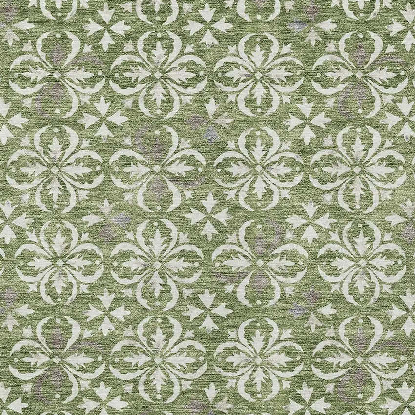 Green Gray And Ivory Floral Washable Indoor Outdoor Area Rug Photo 5