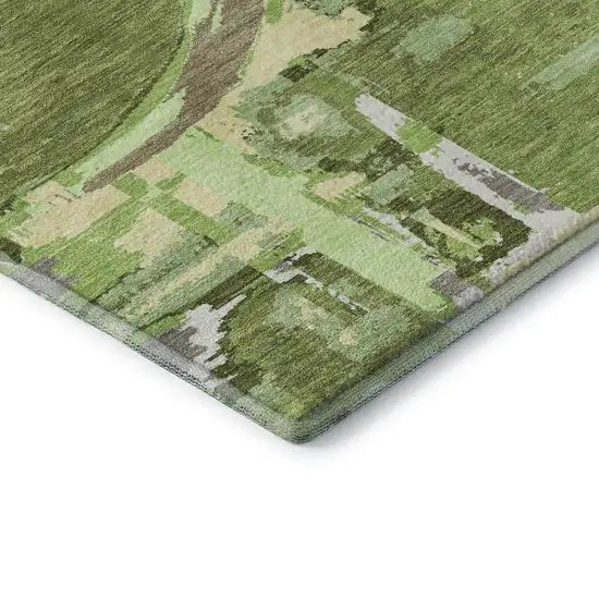 Green Gray And Ivory Geometric Washable Area Rug With UV Protection Photo 7