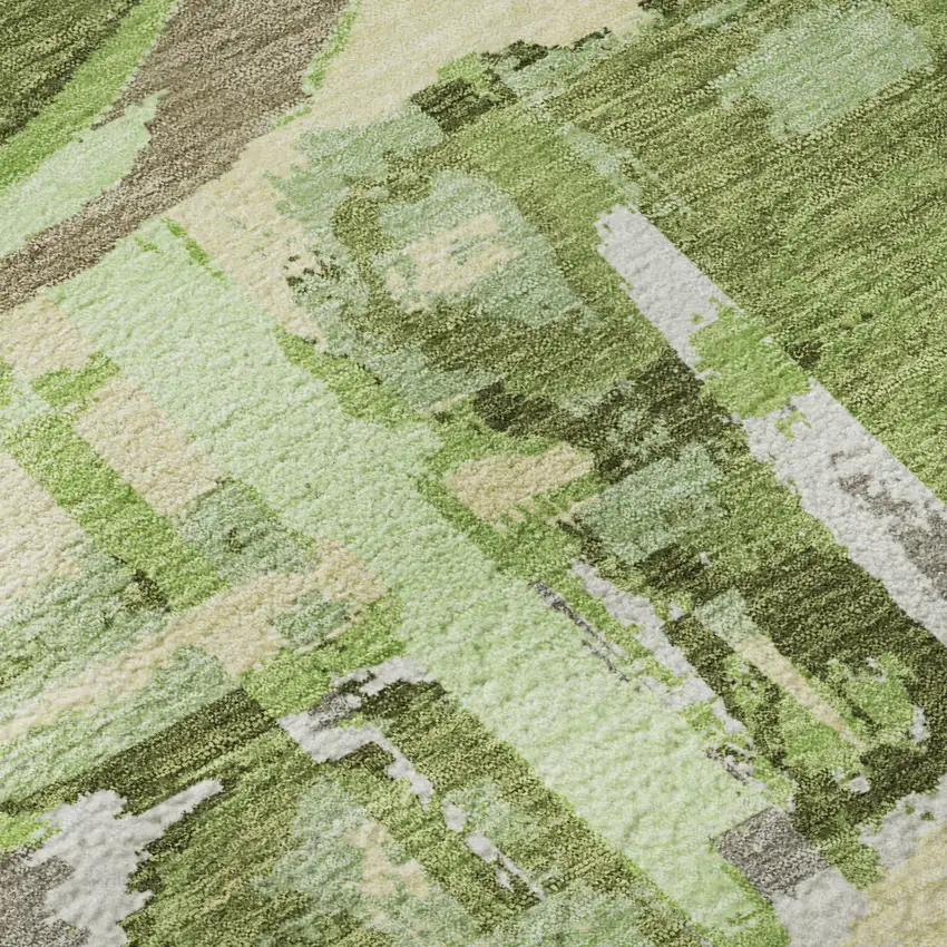 Green Gray And Ivory Geometric Washable Area Rug With UV Protection Photo 9