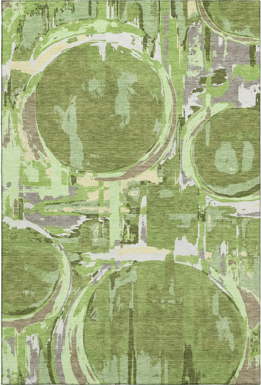 Green Gray And Ivory Geometric Washable Area Rug With UV Protection Photo 1