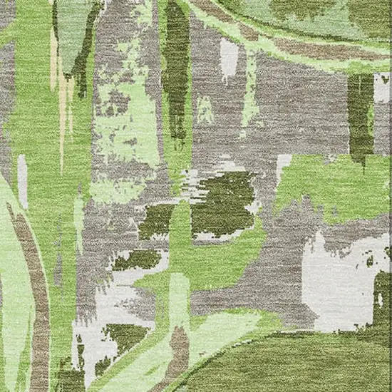 Green Gray And Ivory Geometric Washable Area Rug With UV Protection Photo 3