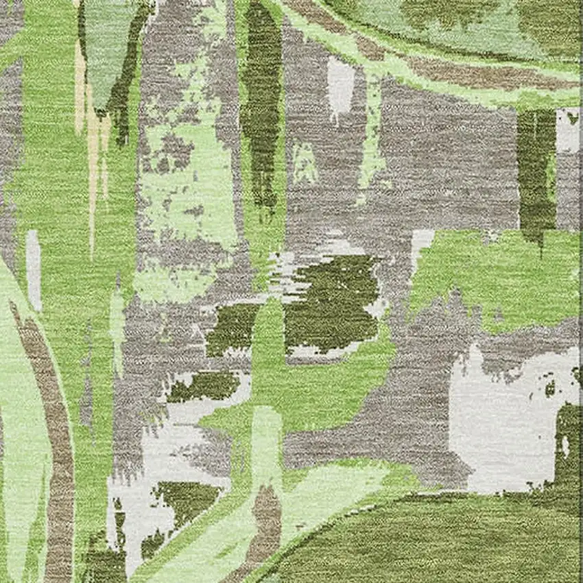 Green Gray And Ivory Geometric Washable Area Rug With UV Protection Photo 3