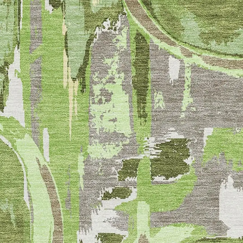 Green Gray And Ivory Geometric Washable Area Rug With UV Protection Photo 3