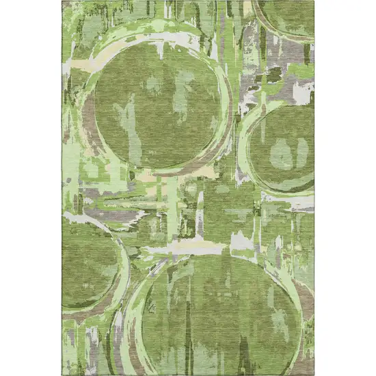 Green Gray And Ivory Geometric Washable Area Rug With UV Protection Photo 1