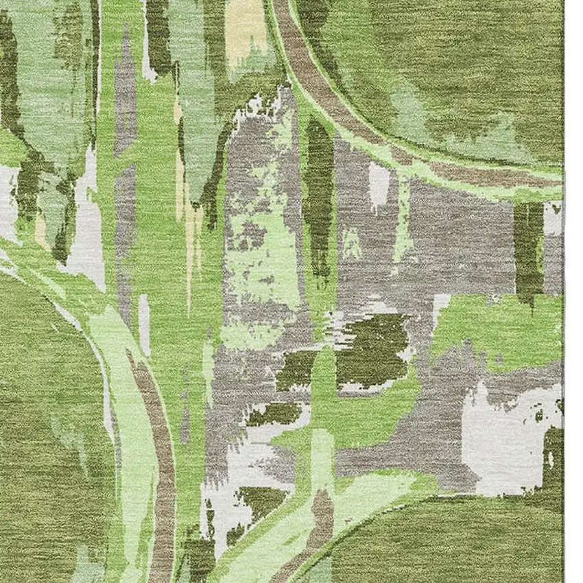 Green Gray And Ivory Geometric Washable Area Rug With UV Protection Photo 4